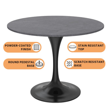 Verve Collection 36 Round Dining Table, Black Base with Sintered Stone Grey Top