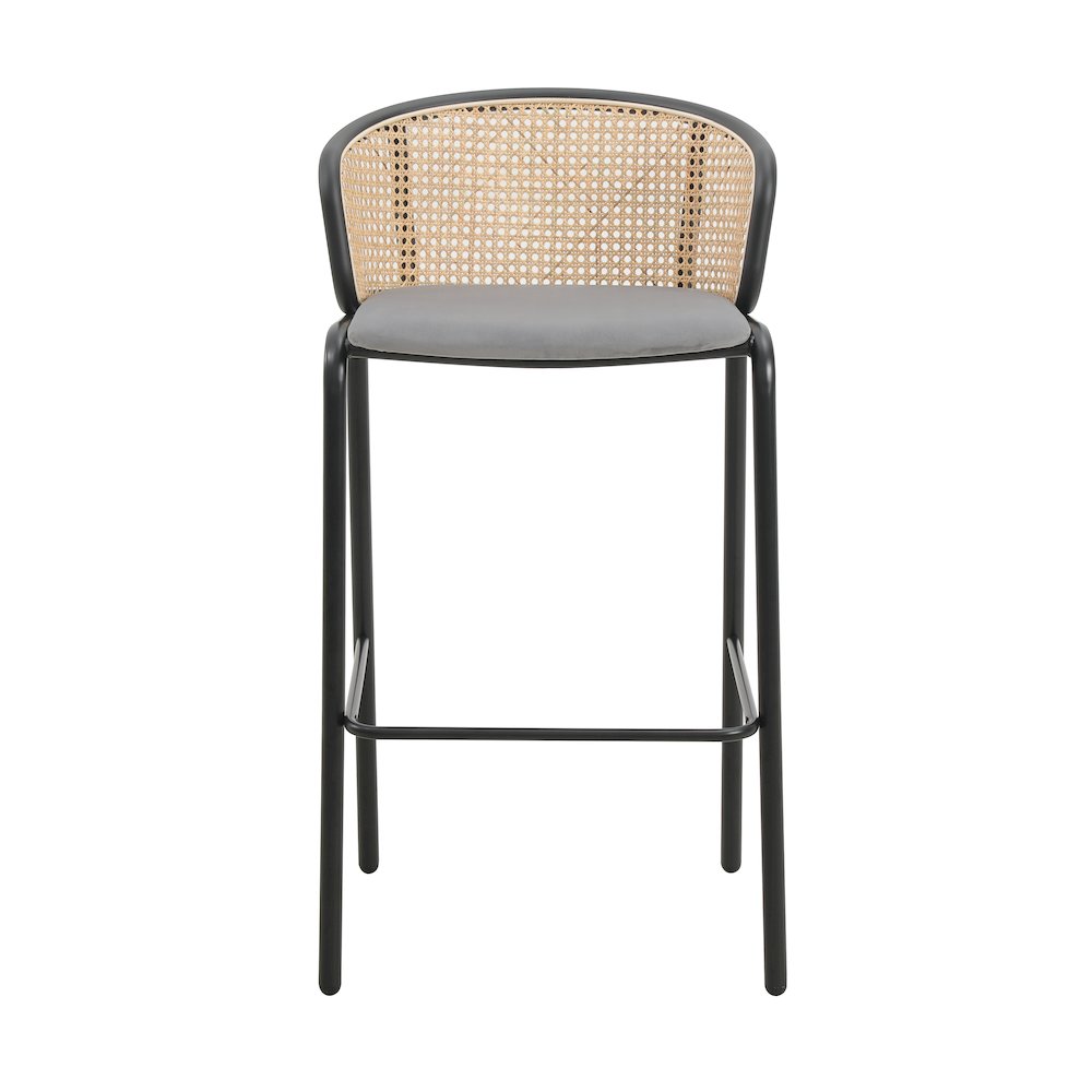 Ervilla Mid-Century Modern Wicker Bar Stool in Grey