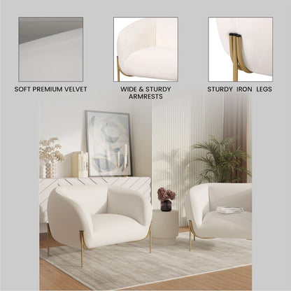 Zuno Collection Modern Single Seater Sofa in White Velvet