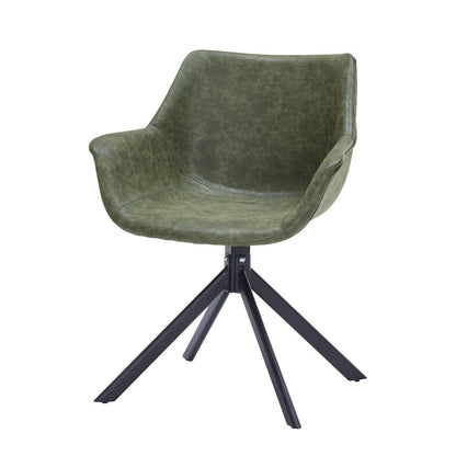 Markley Modern Leather Dining Swival Arm Chair in Green