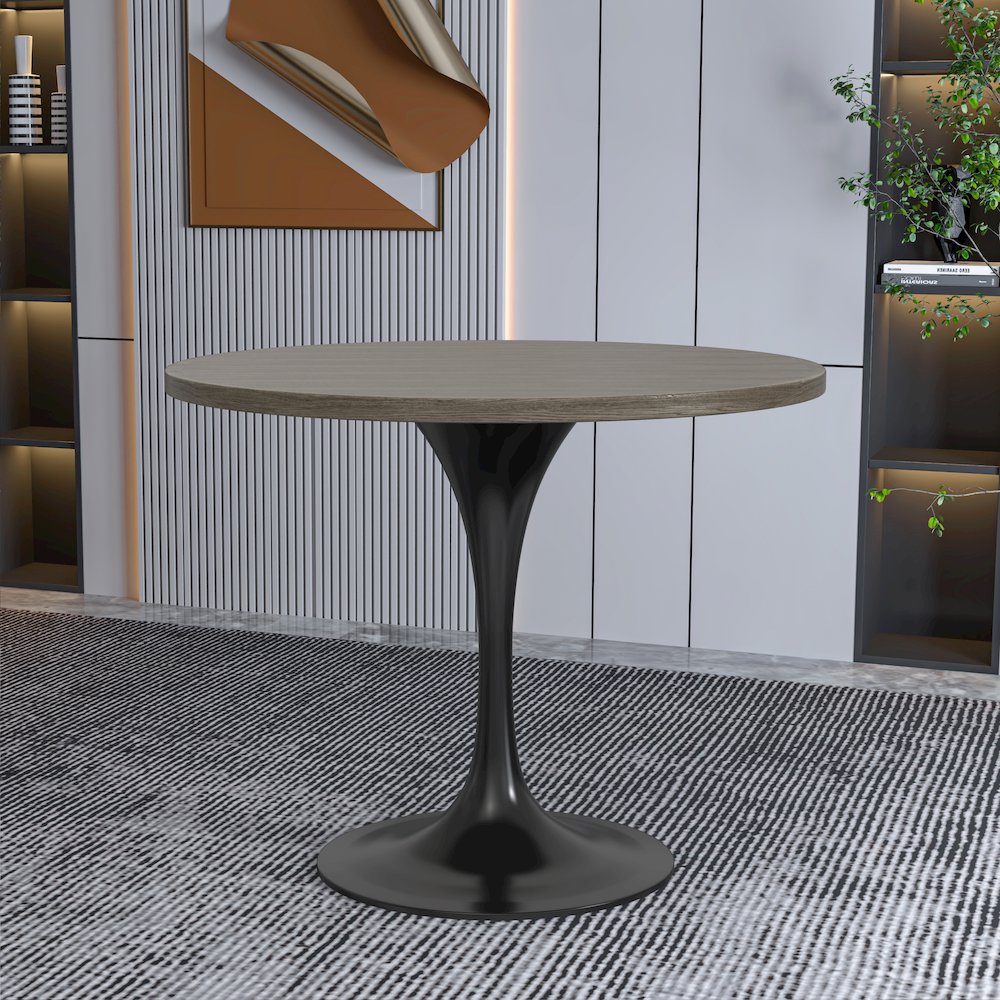 Verve Collection 36 Round Dining Table, Black Base with Dark Maple MDF Top