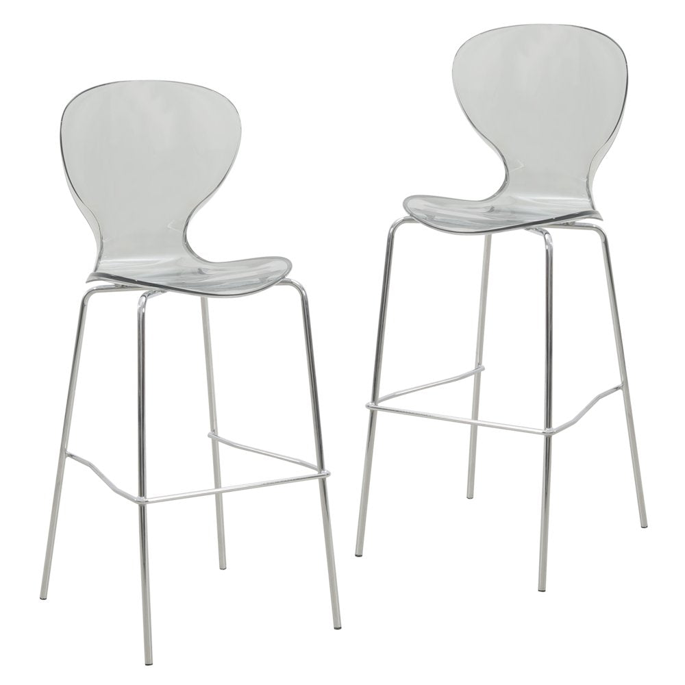 Oyster Acrylic Barstool with Steel Frame in Chrome Finish Set of 2 in Smoke