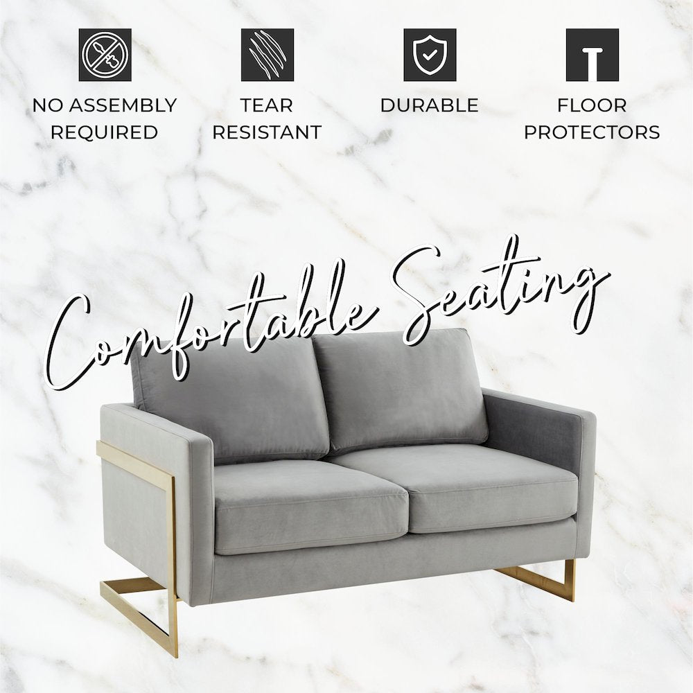 Lincoln Modern Mid-Century Upholstered Velvet Loveseat with Gold Frame