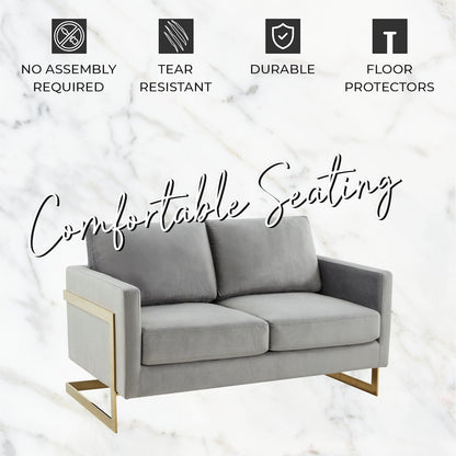 Lincoln Modern Mid-Century Upholstered Velvet Loveseat with Gold Frame