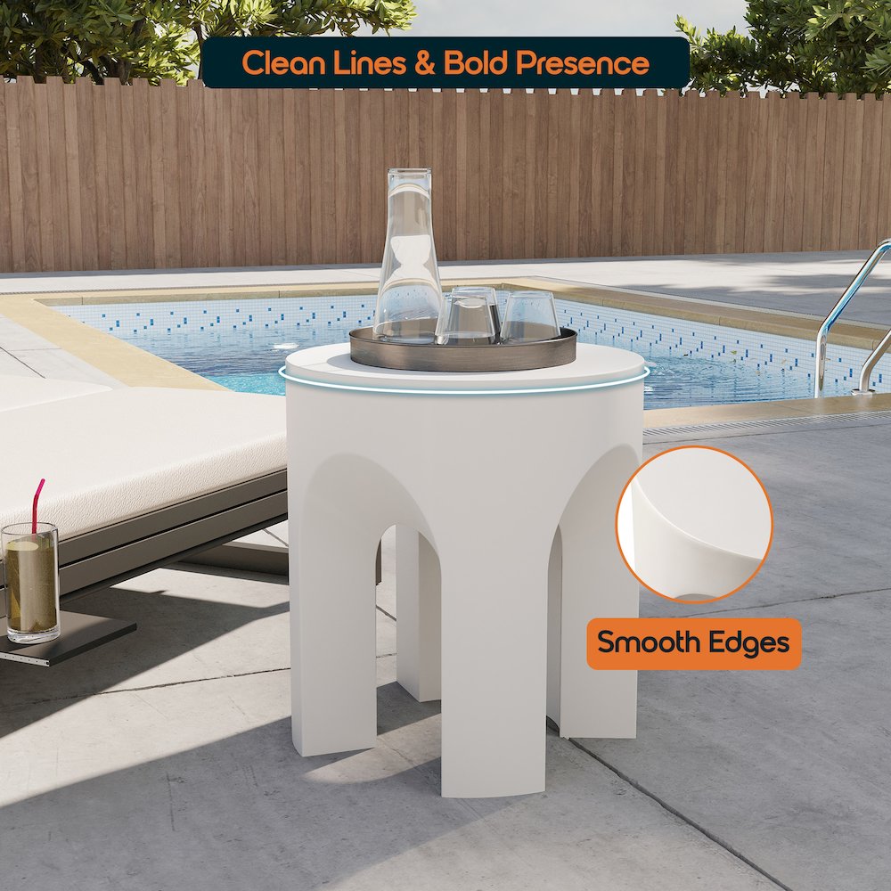 Crus Collection Fiberglass Outdoor Side Table in White