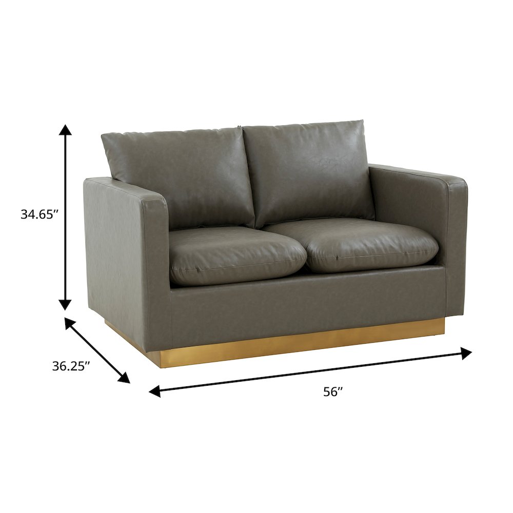Nervo Modern Mid-Century Upholstered Leather Loveseat with Gold Frame