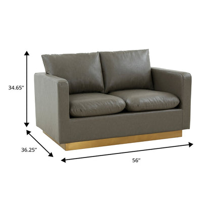 Nervo Modern Mid-Century Upholstered Leather Loveseat with Gold Frame