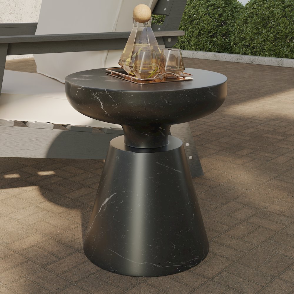 Isle Collection Fiberglass Outdoor Side Table in Marbled Black