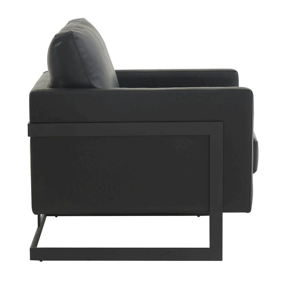 Lincoln Leather Accent Armchair With Black Steel Frame in Black