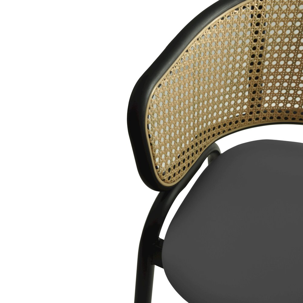 Ervilla Wicker Bar Stool with Fabric Seat and Black Steel Frame - Black Leather