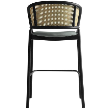 Ervilla Wicker Bar Stool with Fabric Seat and Black Steel Frame - Grey Leather