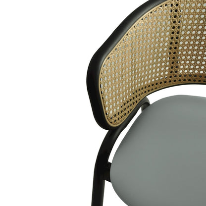 Ervilla Wicker Bar Stool with Fabric Seat and Black Steel Frame - Grey Leather