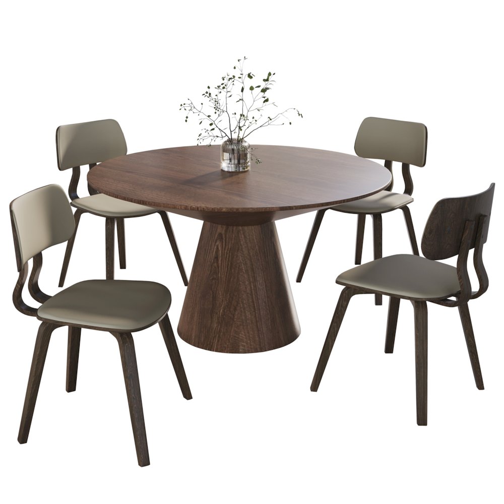 5-Piece Dining Set in Dark Walnut/Taupe
