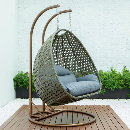 Beige Wicker Hanging 2 person Egg Swing Chair