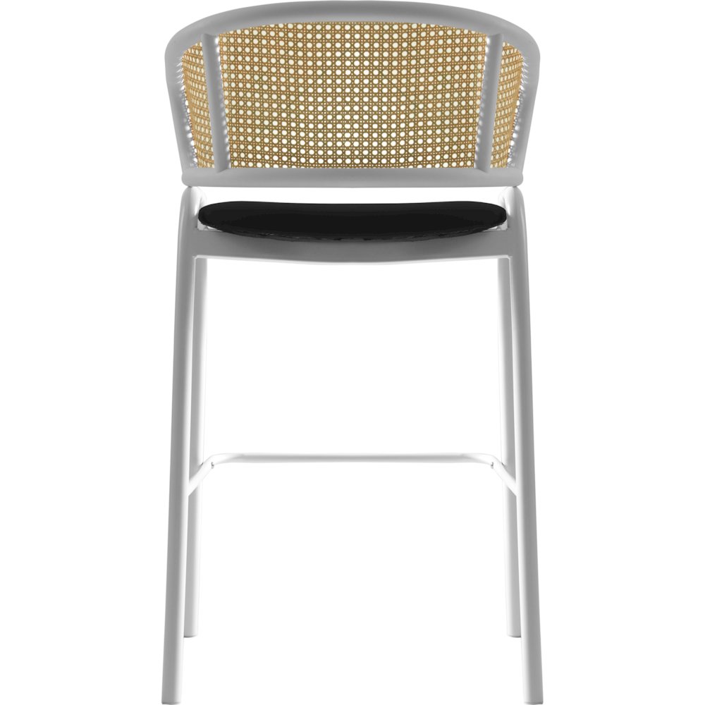 Ervilla Wicker Bar Stool with Fabric Seat and White Steel Frame - Black leather