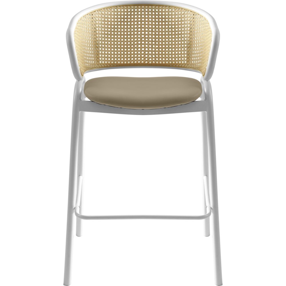 Ervilla Wicker Bar Stool with Fabric Seat and White Steel Frame - Taupe