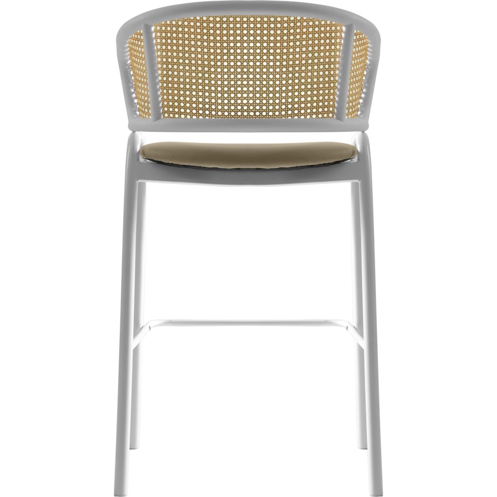 Ervilla Wicker Bar Stool with Fabric Seat and White Steel Frame - Taupe