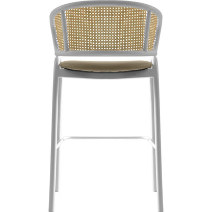 Ervilla Wicker Bar Stool with Fabric Seat and White Steel Frame - Taupe