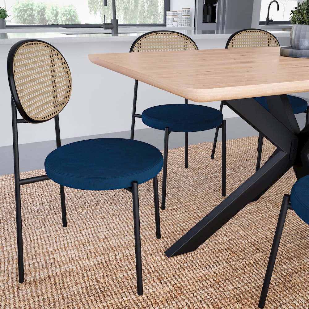 Euston Modern Wicker Dining Chair with Velvet Round Seat