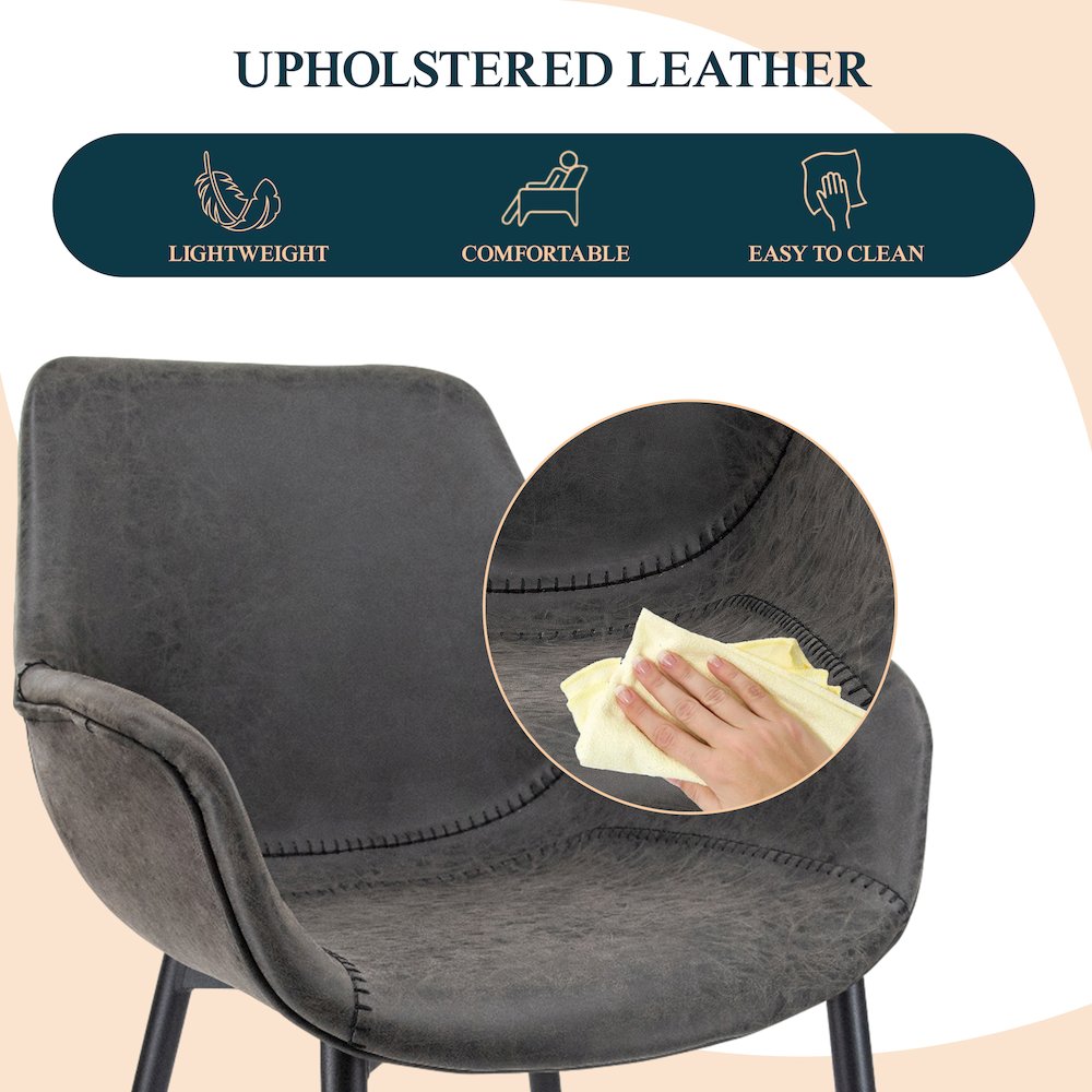 Markley Modern Leather Dining Arm Chair With Metal Legs