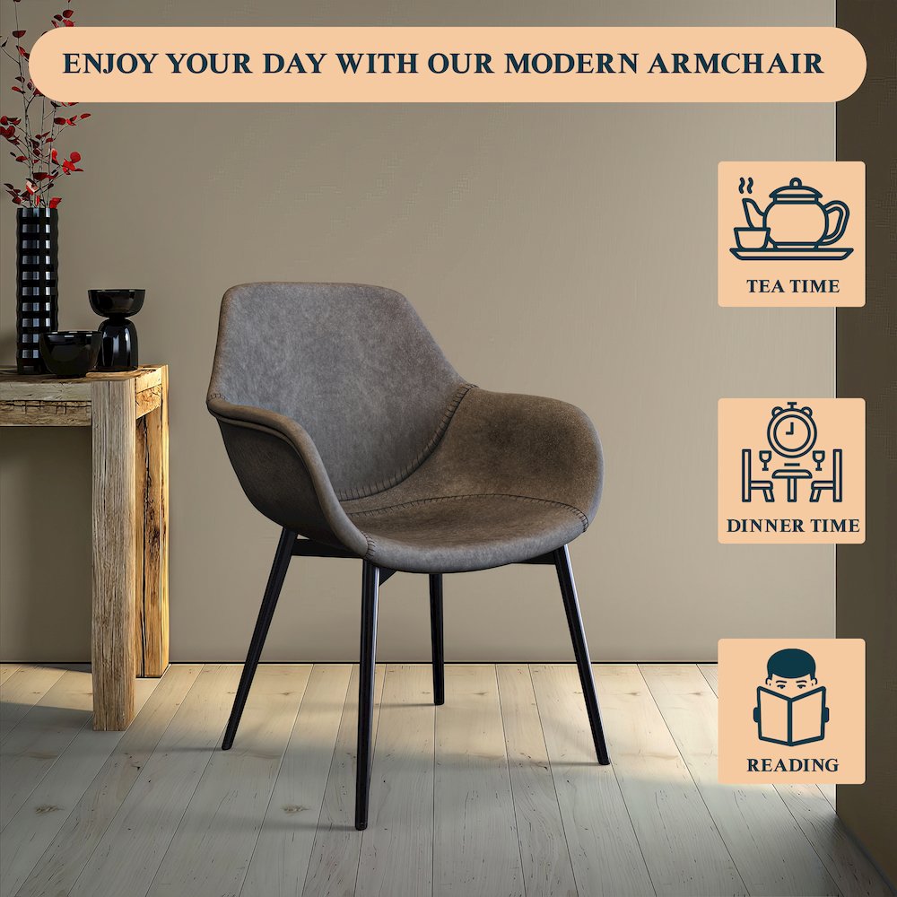 Markley Modern Leather Dining Arm Chair With Metal Legs
