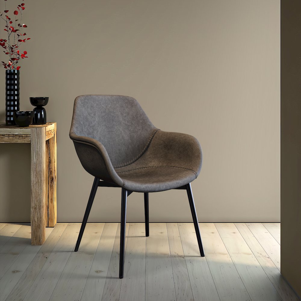 Markley Modern Leather Dining Arm Chair With Metal Legs