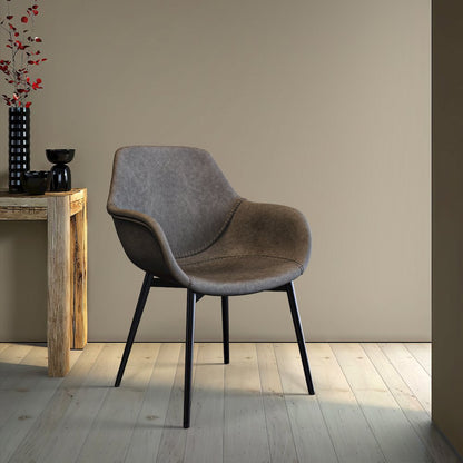 Markley Modern Leather Dining Arm Chair With Metal Legs