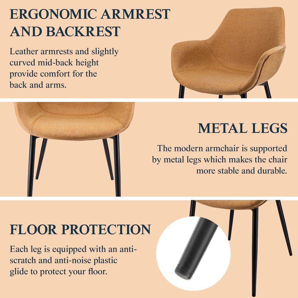 Markley Modern Leather Dining Arm Chair With Metal Legs