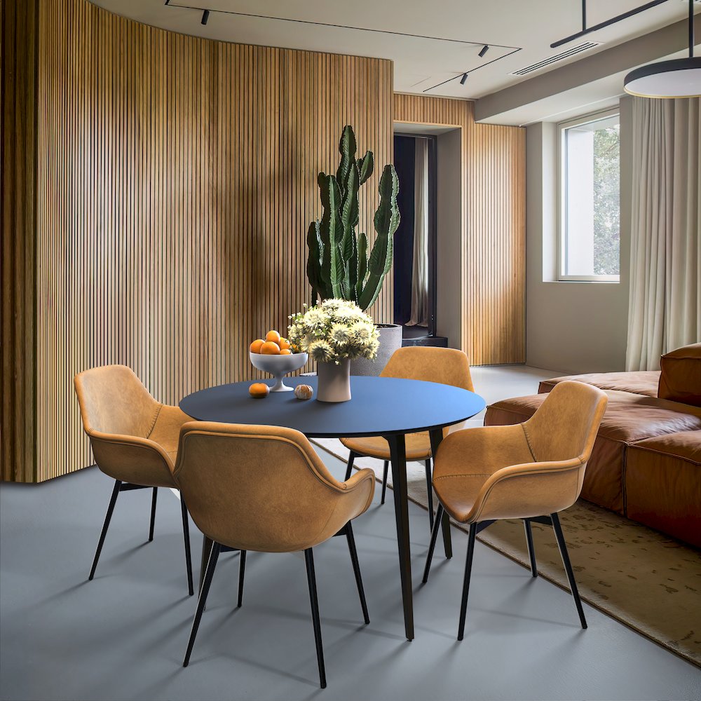Markley Modern Leather Dining Arm Chair With Metal Legs