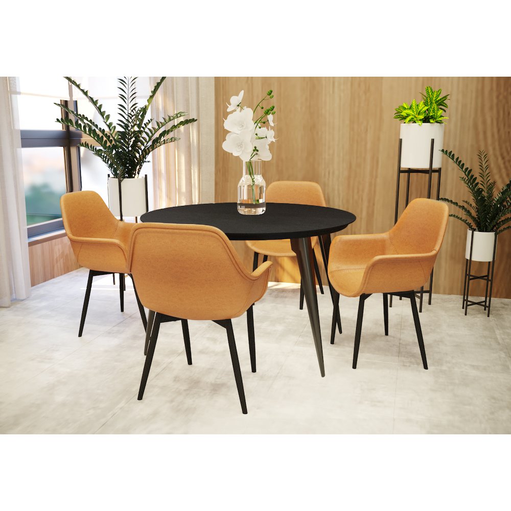 Markley Modern Leather Dining Arm Chair With Metal Legs