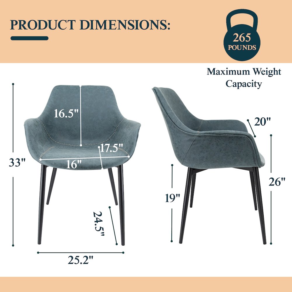 Markley Modern Leather Dining Arm Chair With Metal Legs