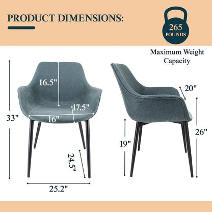 Markley Modern Leather Dining Arm Chair With Metal Legs