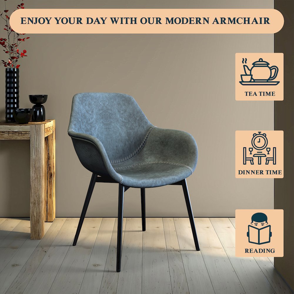 Markley Modern Leather Dining Arm Chair With Metal Legs