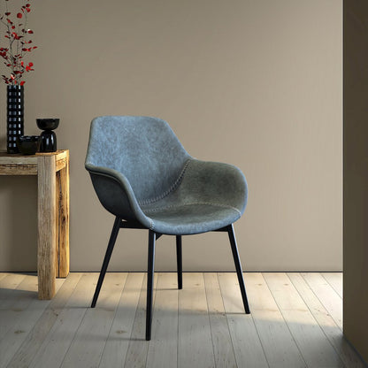 Markley Modern Leather Dining Arm Chair With Metal Legs