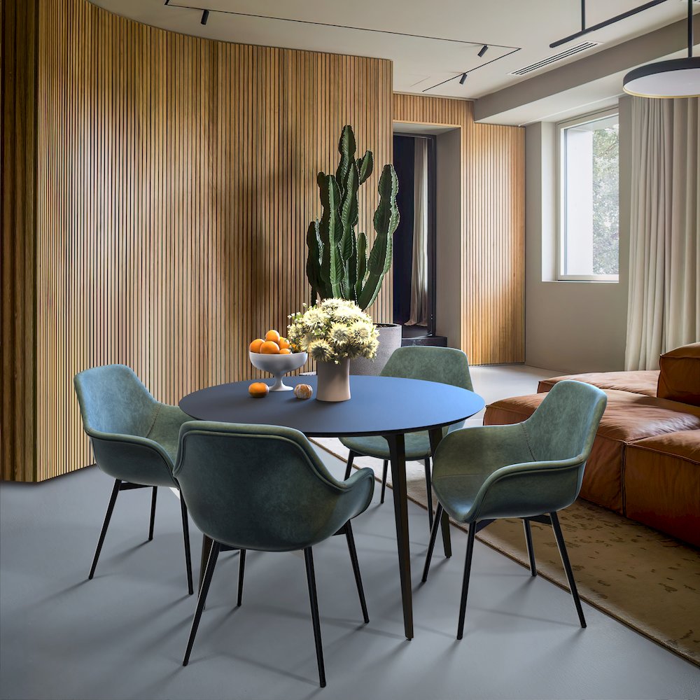 Markley Modern Leather Dining Arm Chair With Metal Legs
