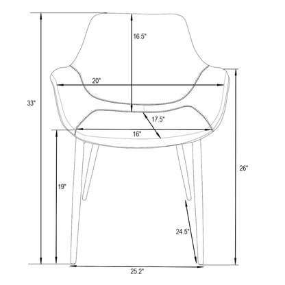 Markley Modern Leather Dining Arm Chair With Metal Legs