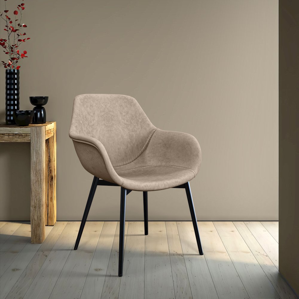 Markley Modern Leather Dining Arm Chair in Taupe