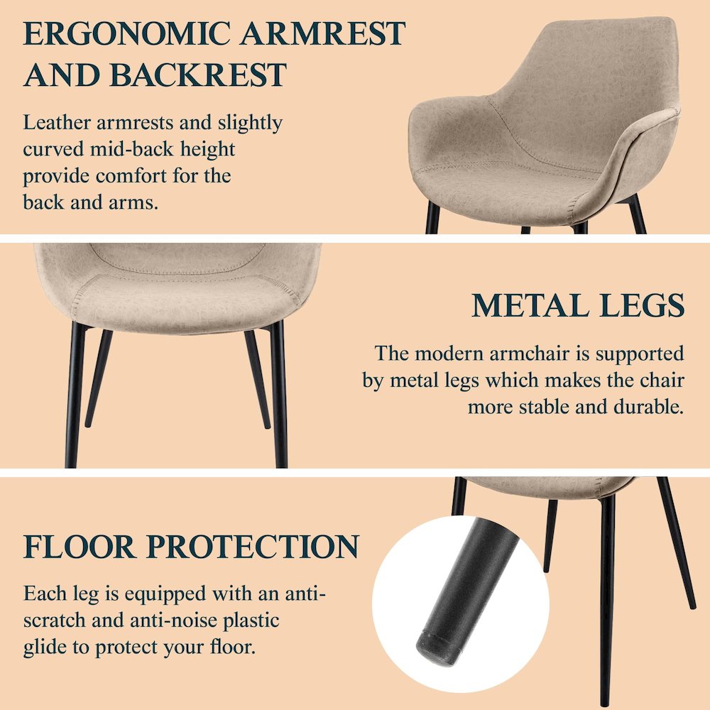 Markley Modern Leather Dining Arm Chair in Taupe