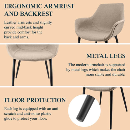 Markley Modern Leather Dining Arm Chair in Taupe