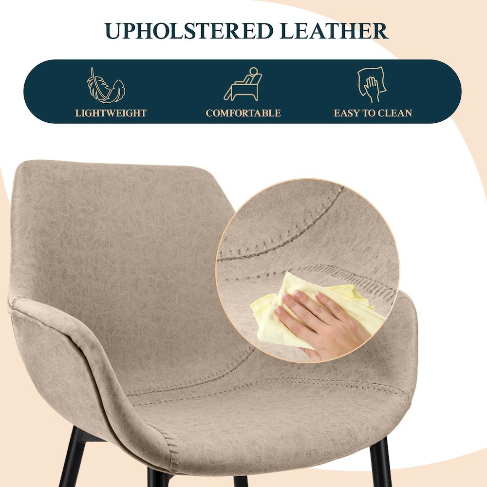 Markley Modern Leather Dining Arm Chair in Taupe