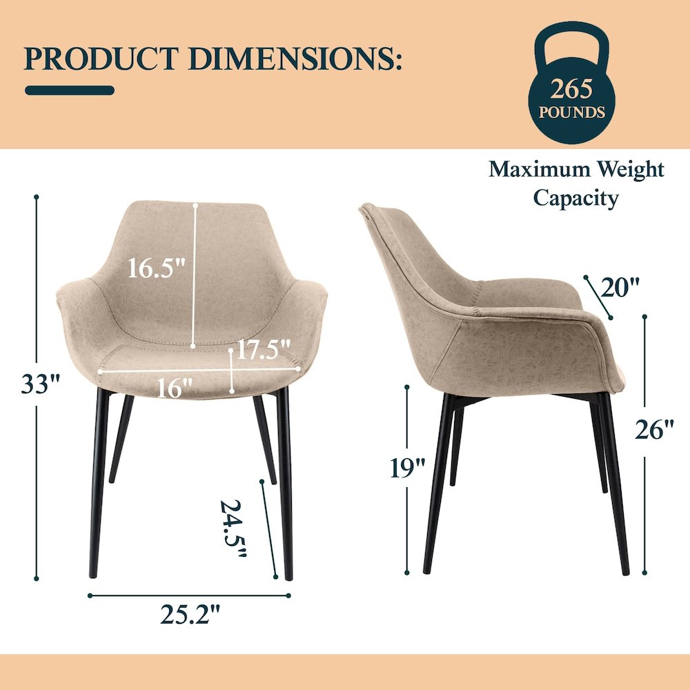 Markley Modern Leather Dining Arm Chair in Taupe