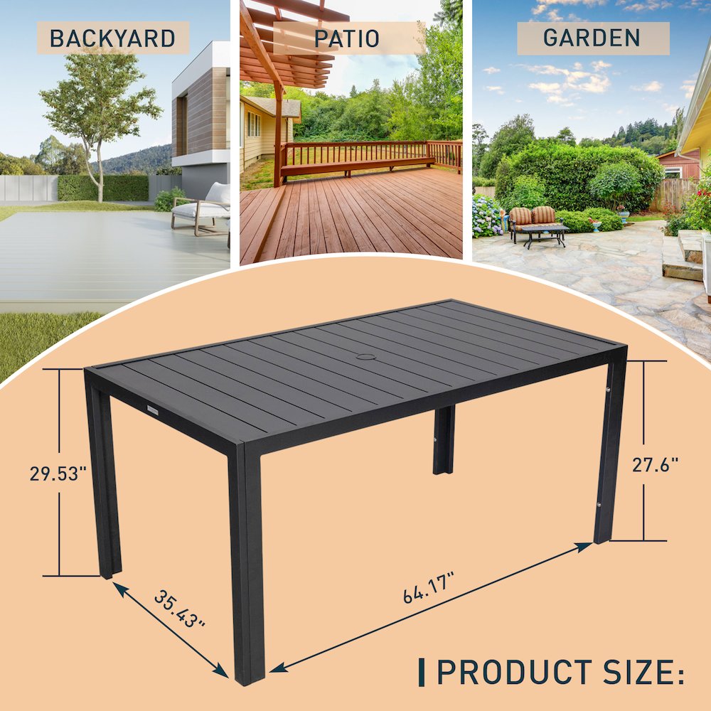 Chelsea Aluminum Outdoor 63" Dining Table in Black