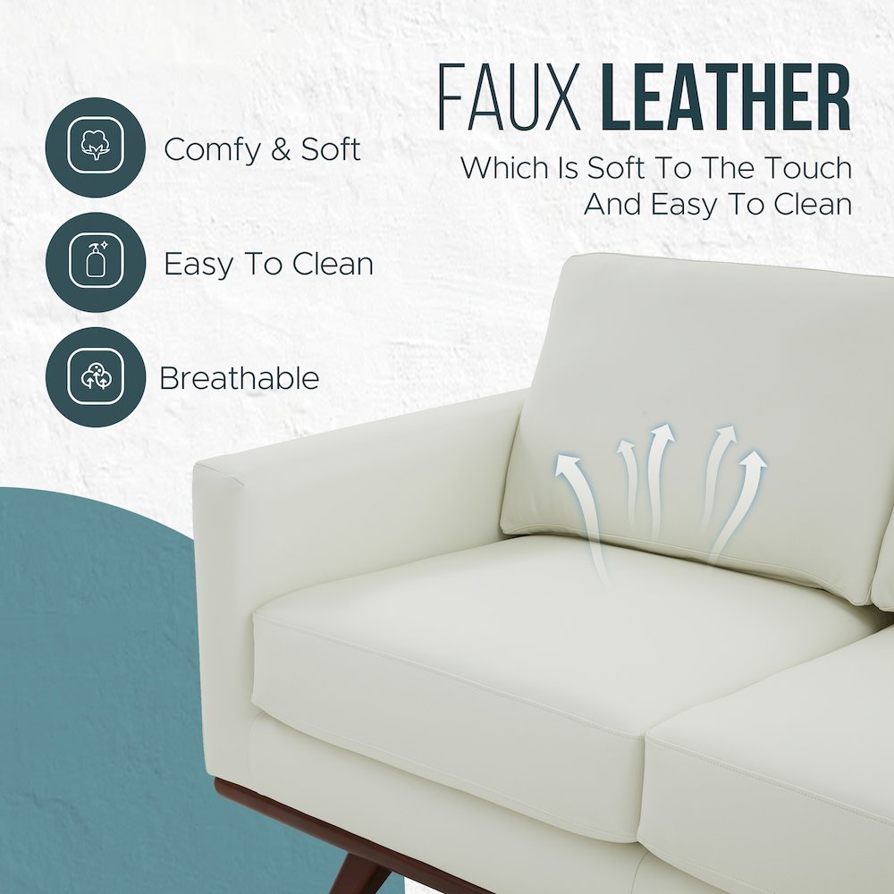 Chester Modern Leather Loveseat With Birch Wood Base