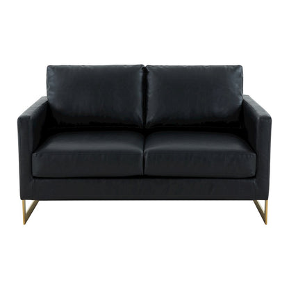 Lincoln Modern Mid-Century Upholstered Leather Loveseat with Gold Frame