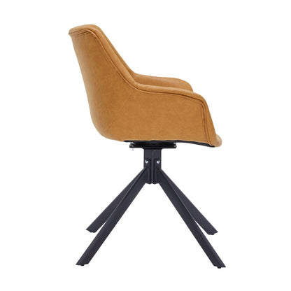 Markley Modern Leather Dining Swival Arm Chair in Light Brown