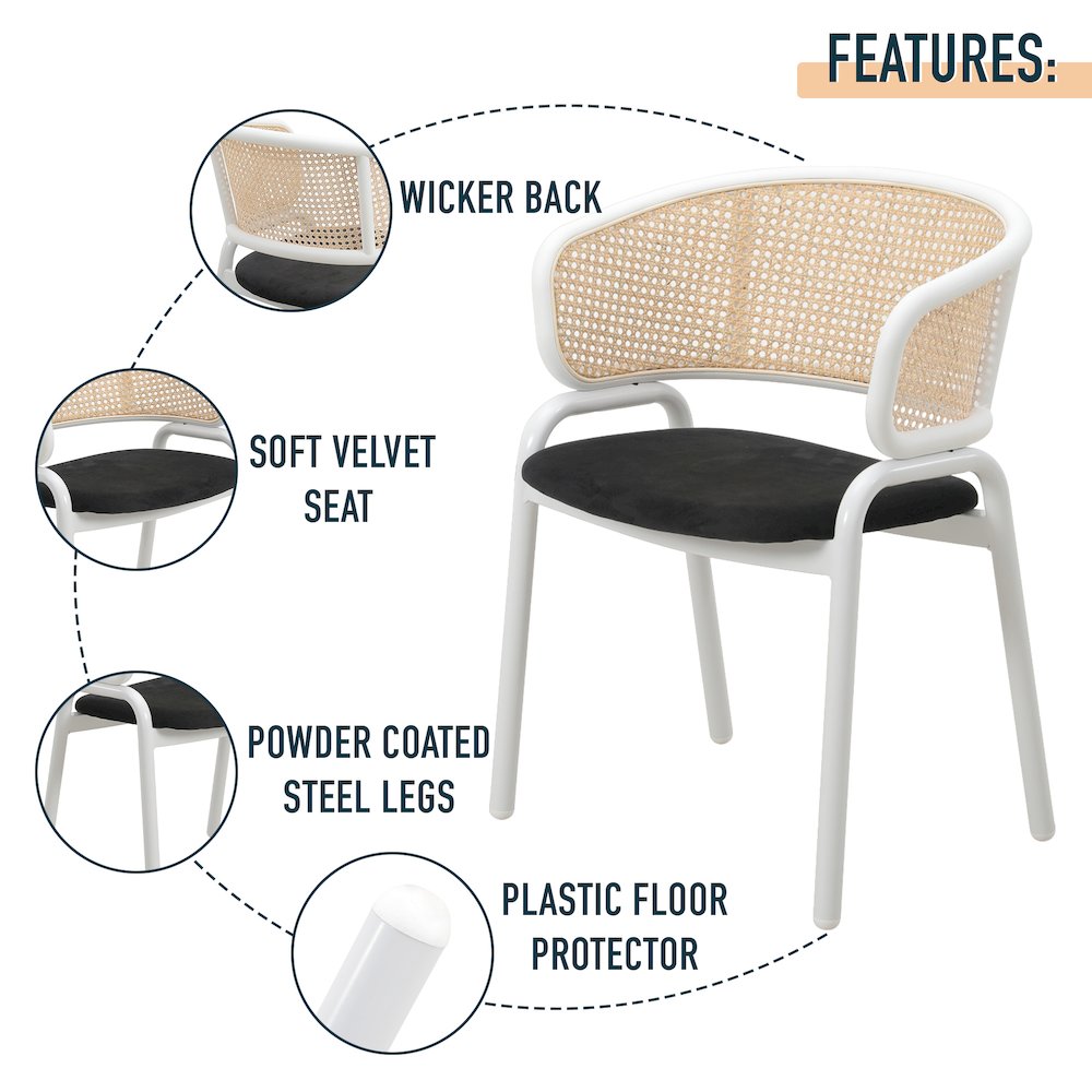 Ervilla - Dining Chair - White frame in Black Leather