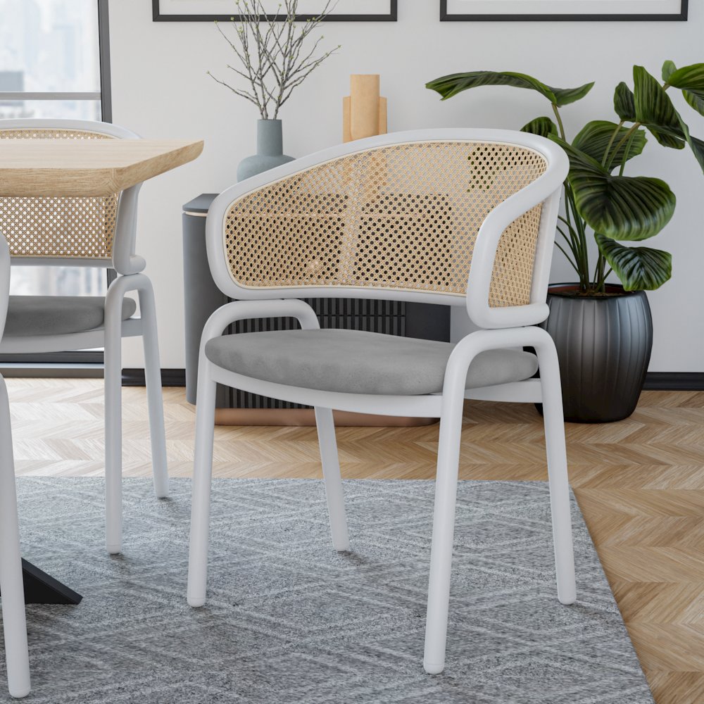 Ervilla - Dining Chair - White frame in Grey Leather