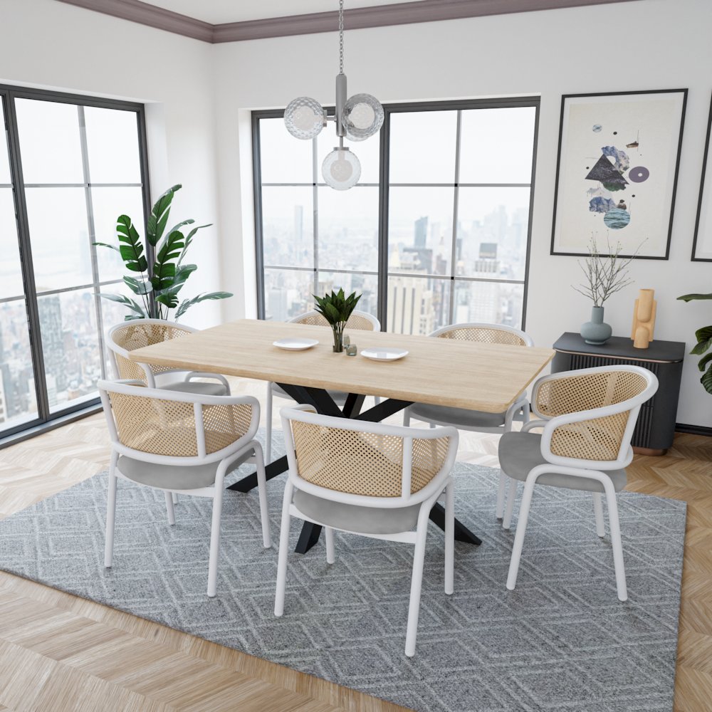 Ervilla - Dining Chair - White frame in Grey Leather