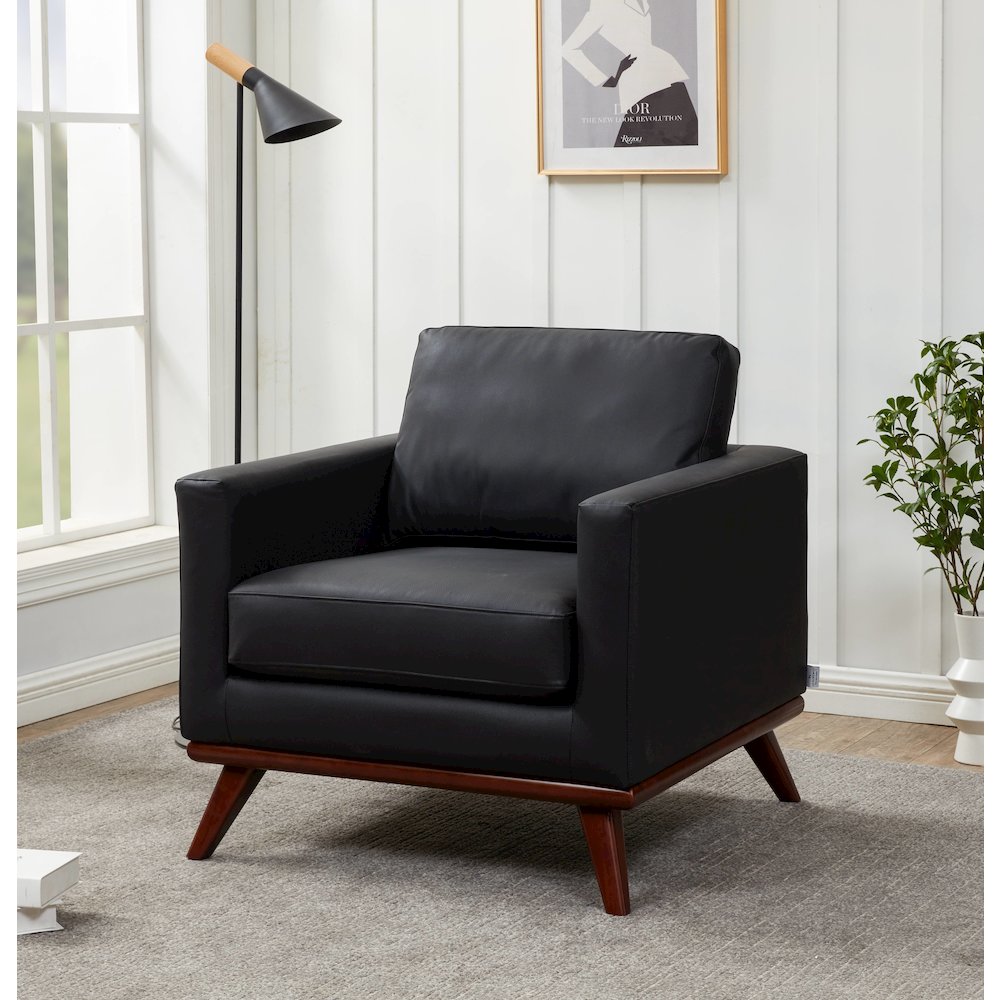 Chester Modern Leather Accent Arm Chair With Birch Wood Base