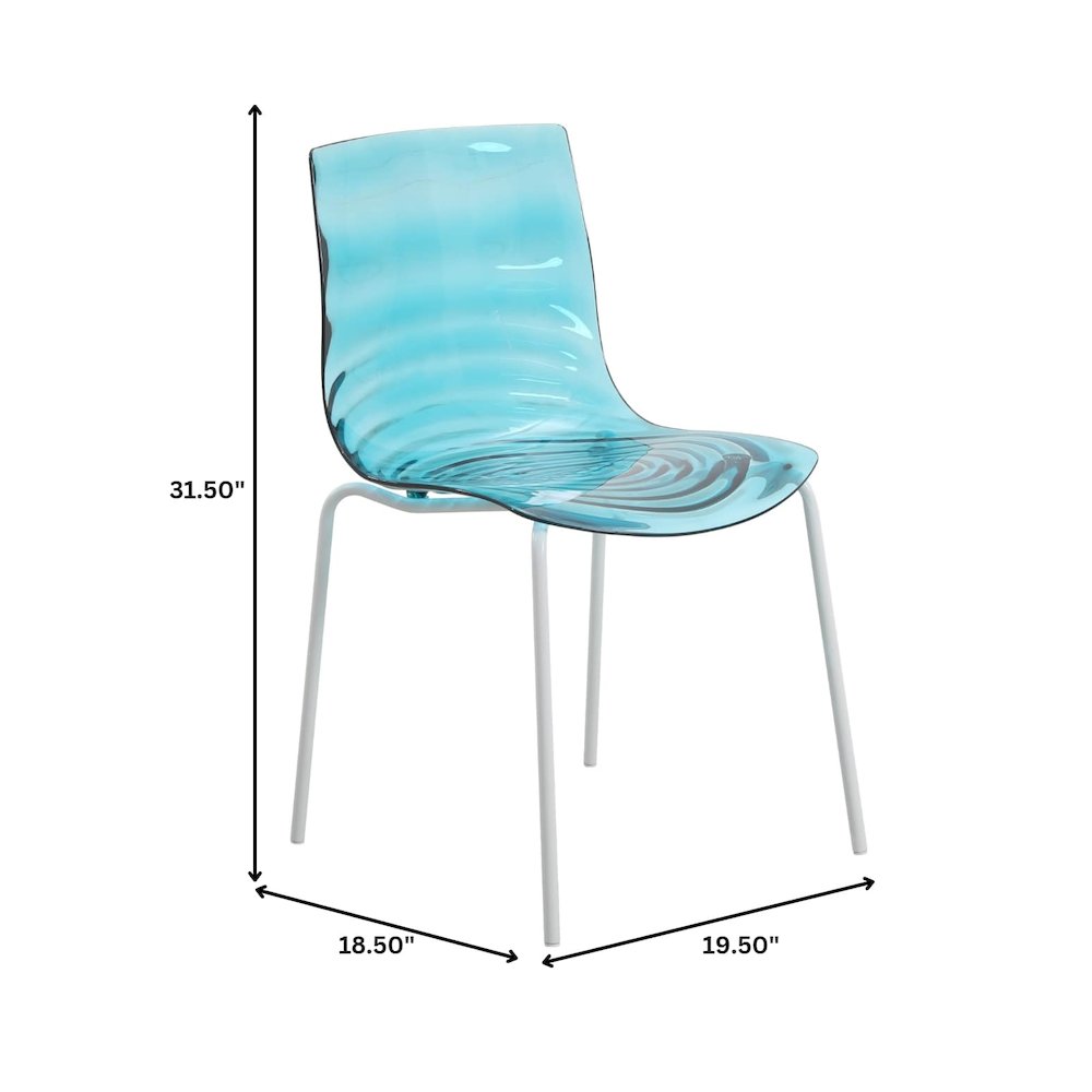 Astor Water Ripple Design Dining Chair in White Base Trans Blue Seat Set of 4